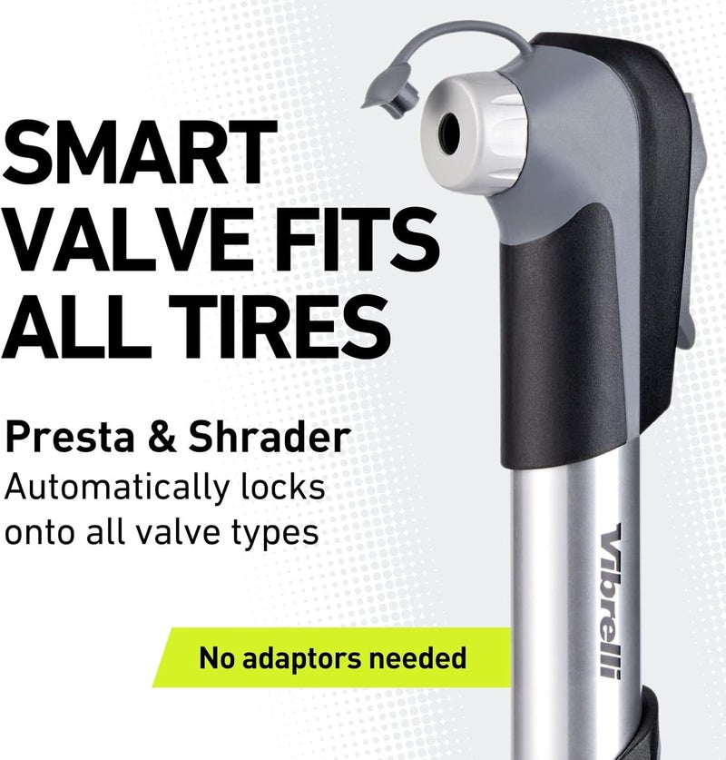 Vibrelli Mini Bike Pump - Presta & Schrader Bicycle Pump - 120 PSI Tire Pump for Road & MTB - No Valve Changing Needed - Image 2